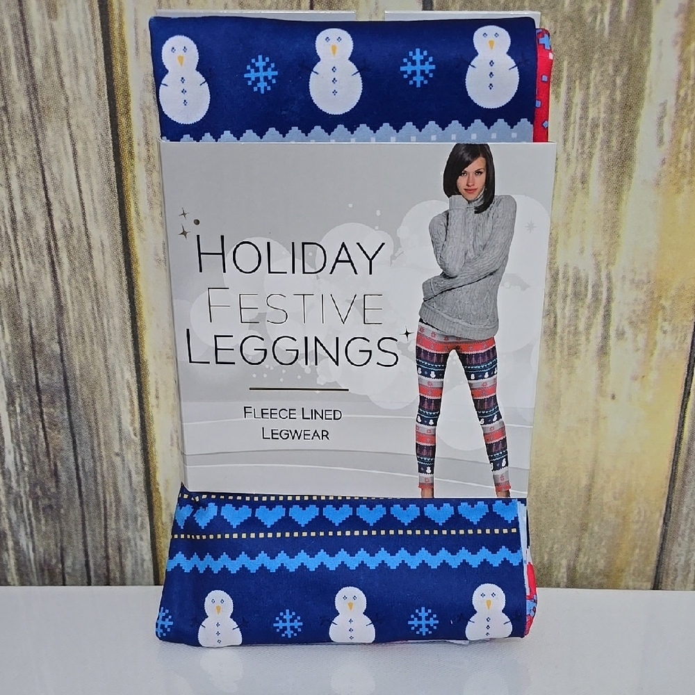 Holiday Festive Leggings - Blue Snowman Design